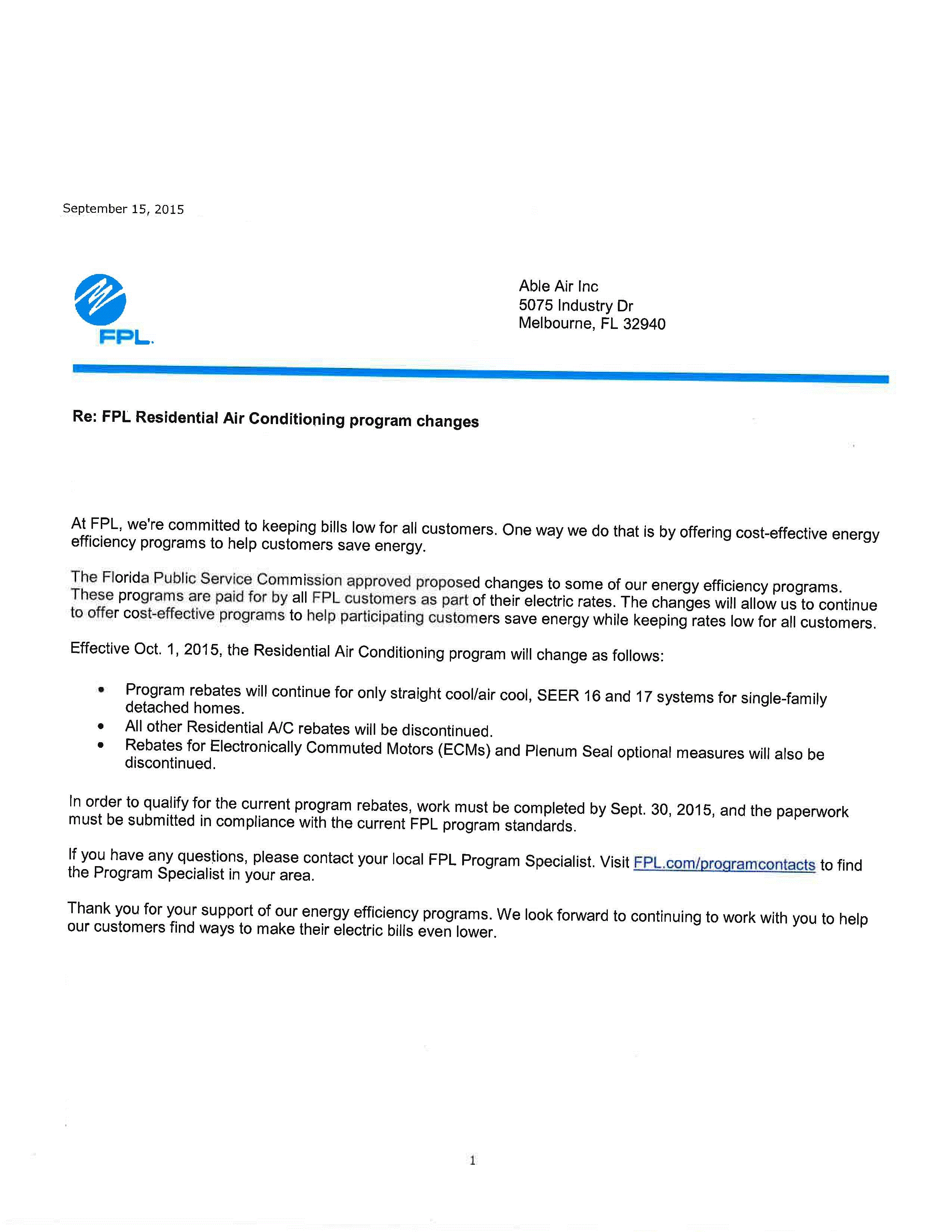 FPL Rebate program